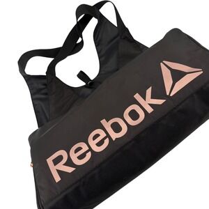 Reebok Women's Training Gym Bag Tote‎ Travel Black Rose Gold Logo Zip Closure